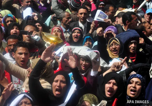 Egyptians shout anti- constitutional amendments slogans during a protest at Tahrir Square in Cairo, Egypt, Friday, March 18, 2011 a day before the referendum . Civic groups have raised fears that the timing of a Saturday...