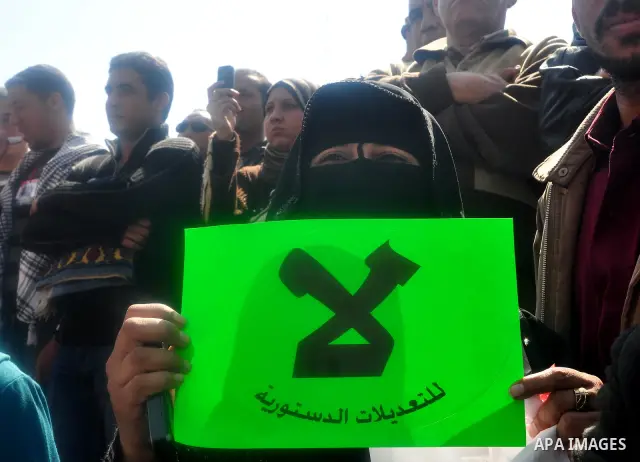 Egyptians shout anti- constitutional amendments slogans during a protest at Tahrir Square in Cairo, Egypt, Friday, March 18, 2011 a day before the referendum . Civic groups have raised fears that the timing of a Saturday...