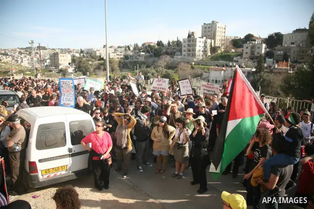 Palestinians and foreign activists take part in the weekly demonstration in the neighborhood of Sheikh Jarrah in East Jerusalem on March 18, 2011. Photo by Sliman Khader
