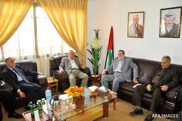 Palestinian Jihad Islamic and Fatah leaders attend a meeting to discuss the Palestinian reconciliation between Fatah and Hamas in Gaza City on March 21,2011. Photo by STR