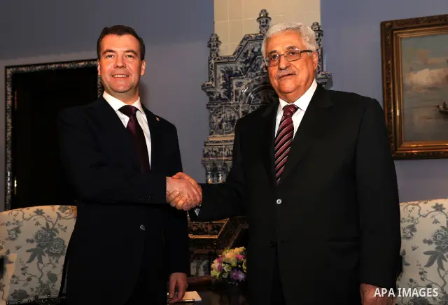 Palestinian President Mahmoud Abbas meets with Russian President Dmitry Medvedev during at the Gorki residence outside Moscow, Russia 22 March 2011. Mahmoud Abbas is on a working visit in Russia which takes place ahead o...