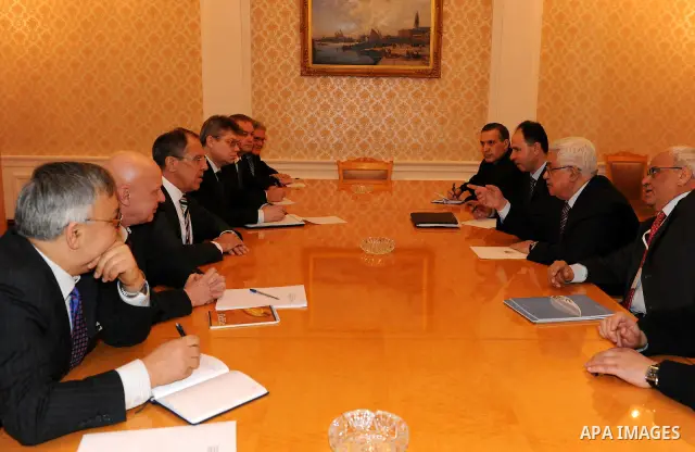 Palestinian President Mahmoud Abbas meets with Russian Foreign Minister, Lavrov in Moscow, Russia 23 March 2011. Mahmoud Abbas is on a working visit in Russia which takes place ahead of a meeting of the Quartet of intern...