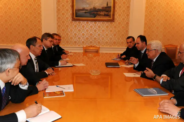 Palestinian President Mahmoud Abbas meets with Russian Foreign Minister, Lavrov in Moscow, Russia 23 March 2011. Mahmoud Abbas is on a working visit in Russia which takes place ahead of a meeting of the Quartet of intern...