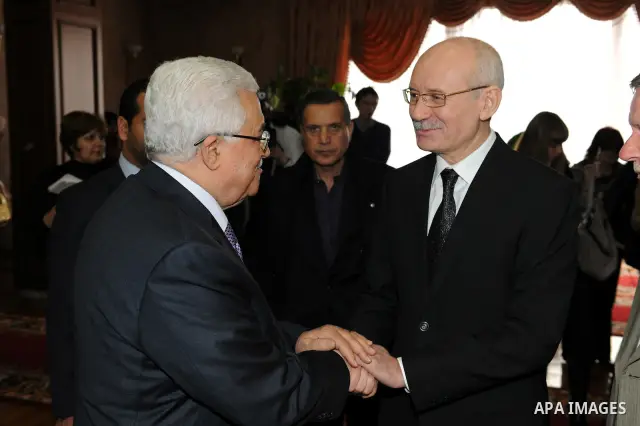 Palestinian President Mahmoud Abbas (Abu Mazen) meets with the President of the Republic of Bashkiria Rustam Khamidov in the city of Ofa Bashkiria . March,24,2011 photo by Thaer Ganaim.