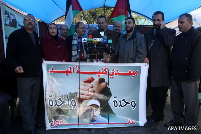 The Deportees of the Church of Nativity take a part in a protest calling for return in front of UN headquarters in Gaza March 24,2011 . Photo by Mohammed Asad