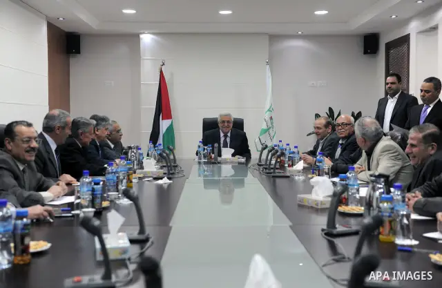Palestinian President Mahmoud Abbas (Abu Mazen) heads the Executive Committee of the Palestine Liberation Organization in the West Bank city of Ramallah on March 27, 2011. Photo by Thaer Ganaim