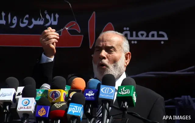 The spokesman of Hamas Parliament, Ahmed Bahar delivers speech during a press conference weekly protest calling for release the prisoners ,in Gaza City March 28,2011,Photo by Ashraf Amra.