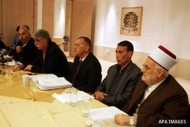 Palestinians attend a press conference in Jeruslam's old city on March 29,2011, to discuss the Israel Lands Administration decision to put the territory of Lafta for sale to the private sector. Photo by Mahfouz Abu Turk