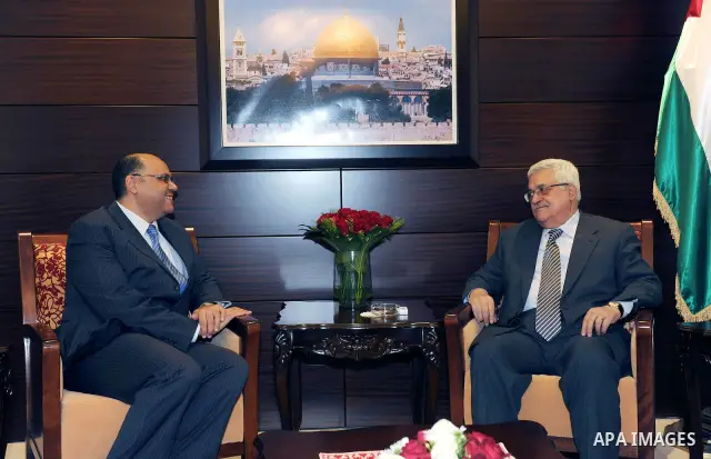 Palestinian President Mahmoud Abbas (Abu Mazen) meets with the Egyptian Ambassador west bank city of rammalh.Ramallah March, 30,2011.Photo by Thaer Ganaim
