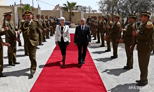 Palestinian Prime Minister Salam Fayyad meets with Prime Minister of Croatia Mrs. Jadranka Kosor west bank city of ramallah.Photo by Mustafa Abu Dayyeh March 31, 2011