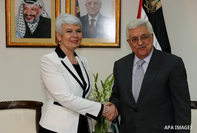 Palestinian President Mahmoud Abbas meets with the Croatian Prime Minister Jadranka Kosor at Abbas' office on March 31, 2010 in Ramallah, West Bank. Kosor is on a diplomatic visit to meet with Middle Eastern leaders in t...
