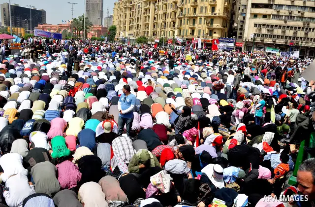 Egyptian protesters participate in a demonstration at the Tahrir square in Cairo, Egypt, Friday, April 1,2011, to call for Egypt's military government to harshly punish members of ex-President Hosni Mubarak's former admi...