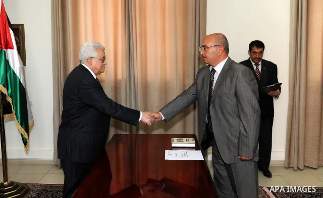 Members of Fatah Movement's court swear in front of Palestinian President Mahmoud Abbas (Abu Mazen) in the West Bank city of Ramallah on April 1,2011. Photo by Thaer Ganaim