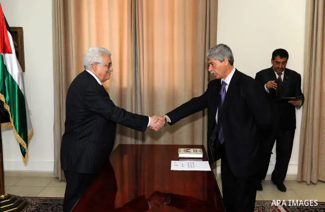 Members of Fatah Movement's court swear in front of Palestinian President Mahmoud Abbas (Abu Mazen) in the West Bank city of Ramallah on April 1,2011. Photo by Thaer Ganaim