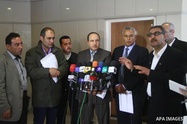 Members of Palestinian human rights associations deliver speech during a press conference, on April 4, 2011. A day after Israel demanded that the United Nations bin a report critical of its deadly 2008-2009 offensive on...
