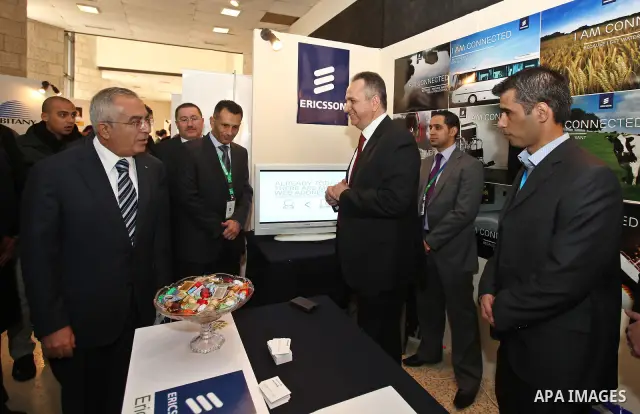 Palestinian Pime Minister, Salam Fayyad attends the opening ceremony of the Palestinian ICT Exhibition at Birzeit University in the West Bank city of Ramallah on April 5, 2011. Photo by Mustafa Abu Dayeh