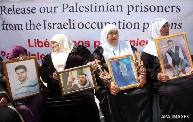 Palestinian women hold pictures of jailed relatives during a protest in the West Bank city of Bethlehem calling for their release from Israeli prisons on April 06, 2011. Photo by Najeh Hashlamoun