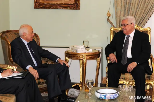 Palestinian President Mahmoud Abbas (Abu Mazen) during a meeting with Egyptian Foreign Minister, Nabil al-Arabi in the Egyptian capital of Cairo on April 7,2011. Photo by Thaer Ganaim