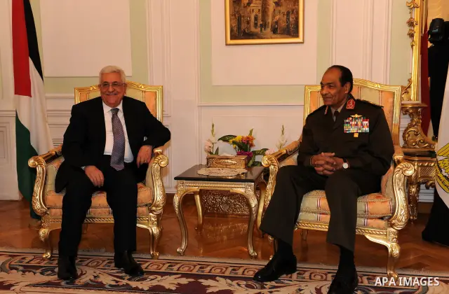 Palestinian President Mahmoud Abbas (Abu Mazen) and Field Marshal Hussein Tantawi, head of the Egyptian Armed Forces Supreme Council during their meeting in the ministry of defense headquarters in Cairo, Egypt, Thursday,...