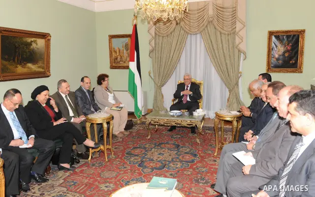 President Mahmoud Abbas (Abu Mazen) during a meeting with chief editors of Egyptian newspapers in Cairo, Egypt, Thursday, April 8, 2011. Photo by Thaer Ganaim