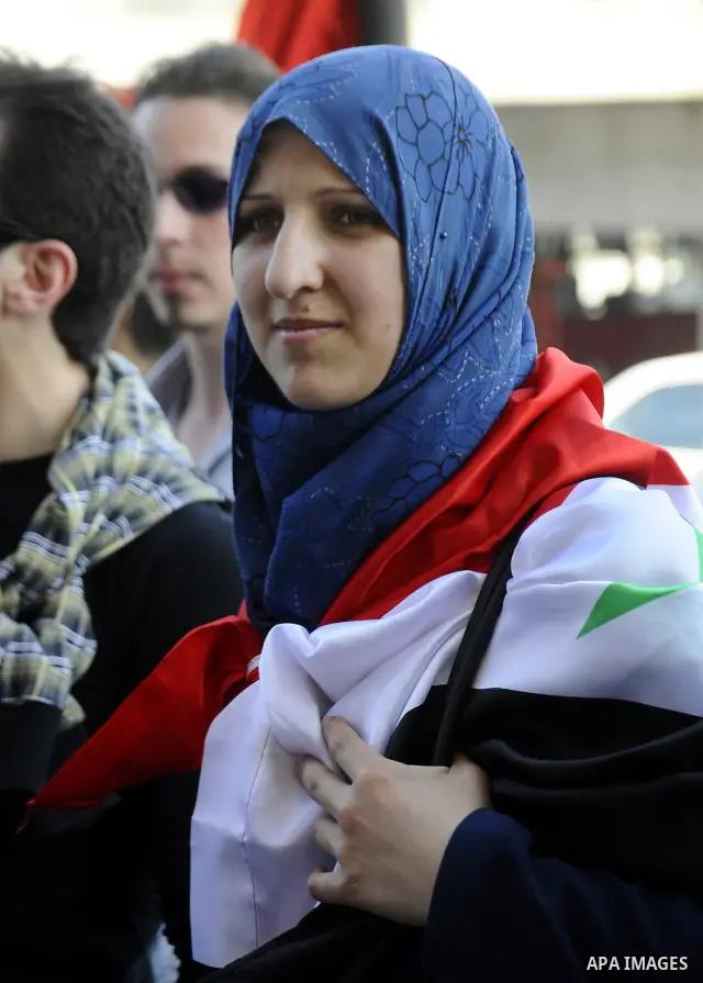 Syrians living in Egypt demonstrate against the recent actions of the Syrian government and in support of protesters at Tahrir Square, Cairo, Egypt on April 10,2011. Syrian security forces opened fire in the coastal town...