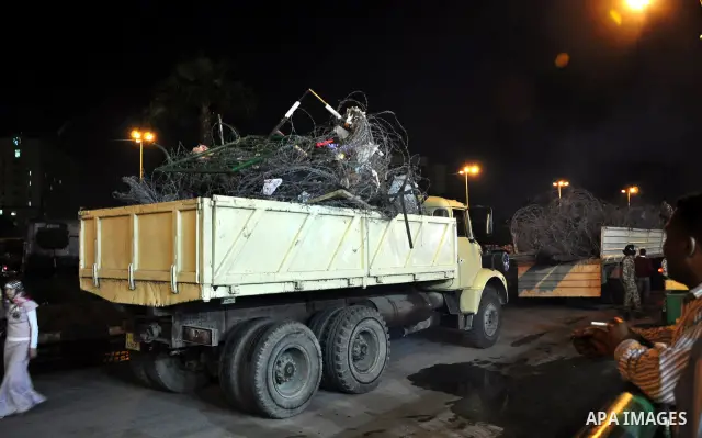 Egyptian Army soldiers take control of the symbolic center of Cairo after demonstrators removed barricades blocking traffic from entering the Tahrir square, Cairo, Egypt on April 12,211. Egyptians retook Tahrir Square de...