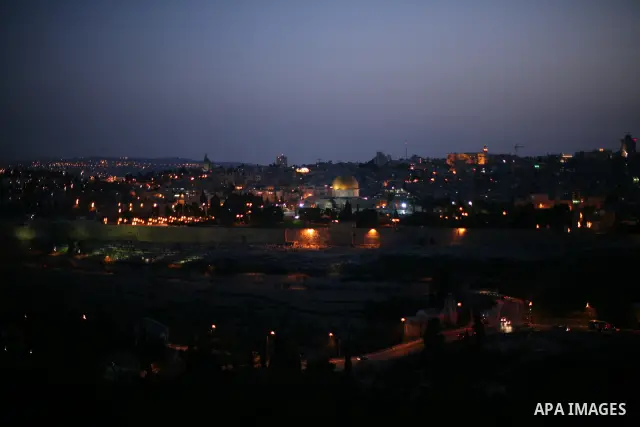 The Dome of the Rock is seen in the Al-Aqsa Mosque compound during night in Jerusalem's Old City on April 13, 2011. Photo by Sliman Khader