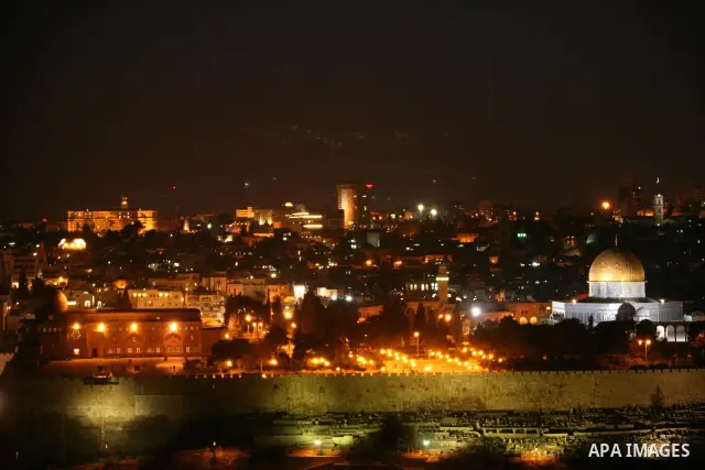 The Dome of the Rock is seen in the Al-Aqsa Mosque compound during night in Jerusalem's Old City on April 13, 2011. Photo by Sliman Khader
