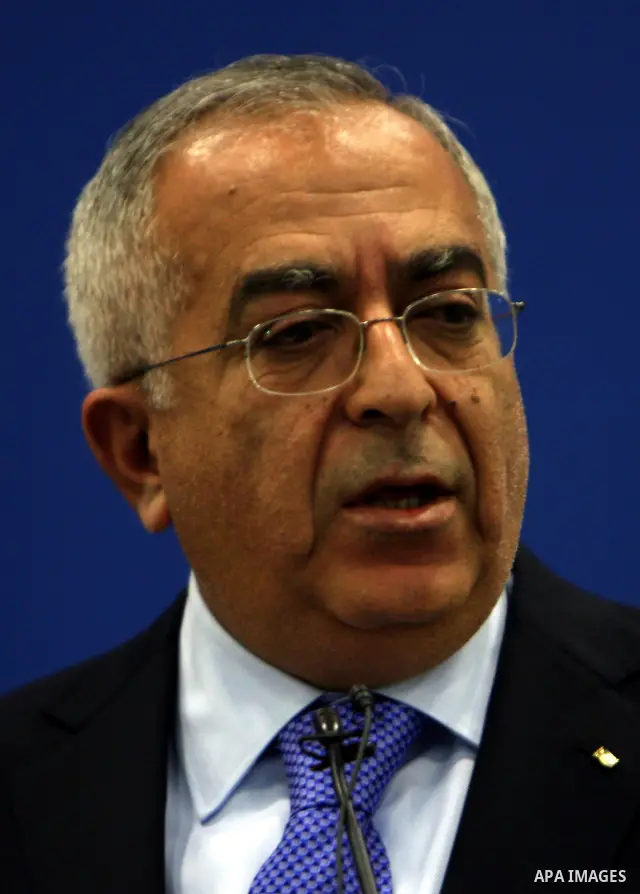 Palestinian Prime Minister Salam Fayyad addressing the media during a press conference at his office in the West Bank town of Ramallah, about the results of the donors meeting held in Brussels, on 14 April 2011, Fayyad m...