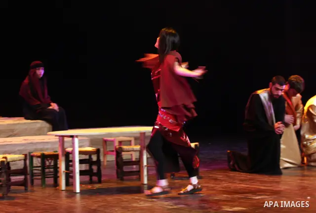 Palestinian Christians perform a play "operetta and I have Vahidi" following the last days of Jesus Christ prior and including his Crucifixion which is marked by Christians with Easter mass, in the city of Ramallah in th...