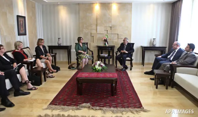 Palestinian Prime Minister, Salam Fayyad during his meeting with a delegation from Australian Parliament in the West Bank city of Ramallah on April 18, 2011. Photo by Mustafa Abu Dayeh