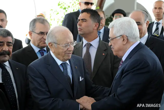 Palestinian President Mahmoud Abbas arrives to Tunisia on April 18,2011. Photo by Thaer Ganaim