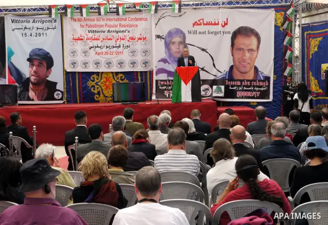 Palestinian prime minister Salam Fayyad participates the opening ceremony of the 6th Bilin international conference for Palestinian Popular Resistance on April 20, 2011 in West Bank village of Bilin, near Ramallah. Fayya...