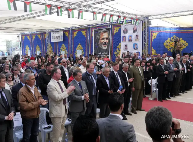 Palestinian prime minister Salam Fayyad participates the opening ceremony of the 6th Bilin international conference for Palestinian Popular Resistance on April 20, 2011 in West Bank village of Bilin, near Ramallah. Fayya...