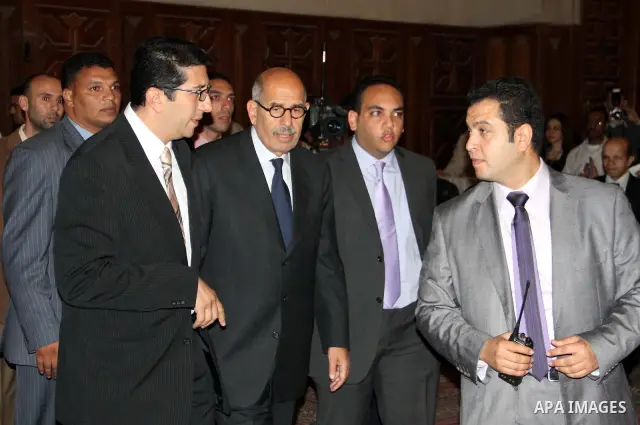 Mohamed El Baradei Arrived during a Coptic Christian Easter service at the main cathedral in Cairo April 23, 2011. This year, the Orthodox and Catholic churches are celebrating Easter on the same date. Photo by Ahmed Asa...