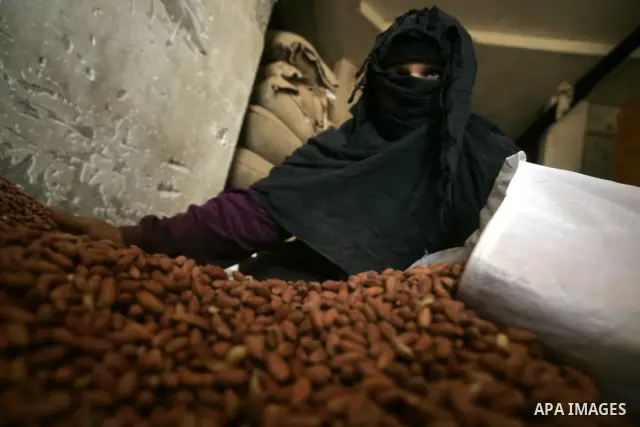 Palestinian women prepare peanut for selling at a toaster in the southern Gaza Strip town of Rafah on April 23, 2011. Palestinian women work as a result of the poverty rates which rose to high levels due to the Israeli b...