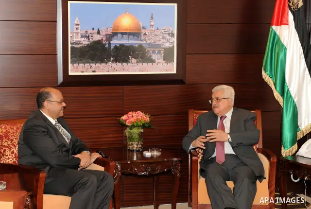 Palestinian President Mahmoud Abbas (Abu Mazen) during a meeting with the Egyptian embassador in the West Bank city of Ramallah on April 26,2011. Photo by Mohammed Atiq