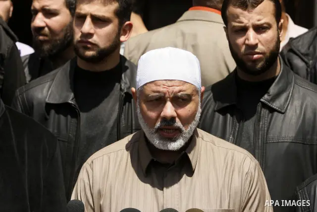 Palestinian Prime Minister in Gaza Strip, Ismail Haniya holds a press conference after Friday prayers in Gaza City on April 29, 2011, two days after the Fatah party which dominates the West Bank-based Palestinian Authori...