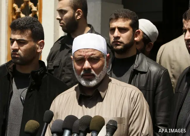 Palestinian Prime Minister in Gaza Strip, Ismail Haniya holds a press conference after Friday prayers in Gaza City on April 29, 2011, two days after the Fatah party which dominates the West Bank-based Palestinian Authori...