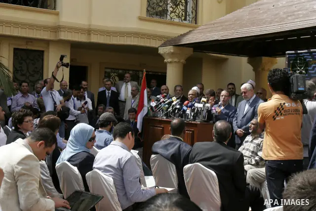 Members of Egypt's Muslim Brotherhood, the country's best organised movement take part in a press conference in Cairo on April 30, 2011, to announce the formation of a new party, the Freedom and Justice Party, to contest...