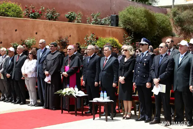 Palestinian Prime Minister Salam Fayyad attends simultaneous ceremony for the Beatification of the late Pope John Paul II and the unveiling of the first statue of him in the Middle East in direct satellite connection wit...