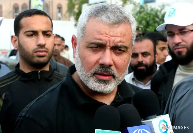 Palestinian prime minister in Gaza Strip, Ismail Haniya speaks to media during his participation in the project entitled "Gaza is the most beautiful despite the blockade" in Gaza city on May 02, 2011. Haniya condemned on...