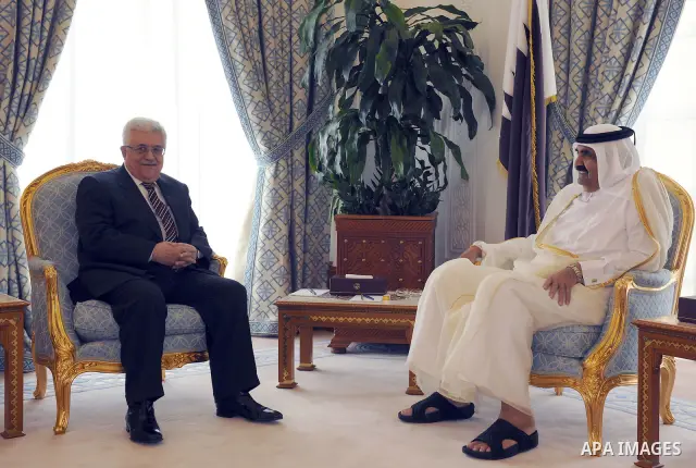 Palestinian President Mahmoud Abbas (Abu Mazen) during a meeting with the Emir of Qatar, Sheikh Hamad bin Khalifa Al Thani, on May2, 2011. Photo by Thaer Ganaim