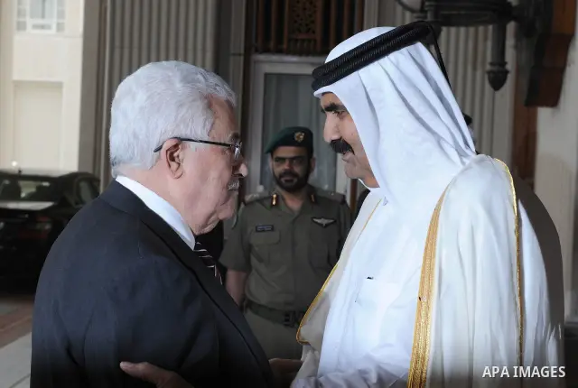 Palestinian President Mahmoud Abbas (Abu Mazen) during a meeting with the Emir of Qatar, Sheikh Hamad bin Khalifa Al Thani, on May2, 2011. Photo by Thaer Ganaim