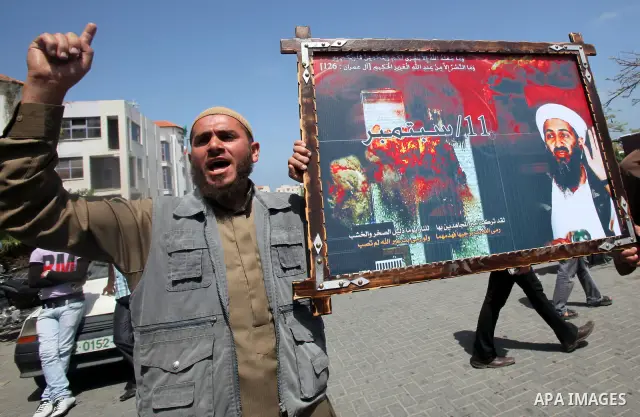 Palestinians shout anti-US slogans during a protest in Gaza City on May 3, 2011 after the killing of Osama Bin Laden by US Special Forces in a ground operation in Pakistan's hill station of Abbottabad. Pakistan said that...