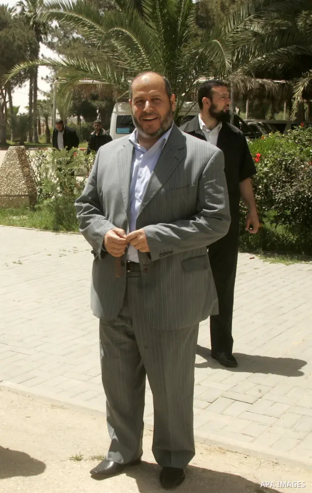 Senior member of the Islamic Hamas movement Khalil al-Hayeh arrives at the Rafah border terminal in the southern Gaza Strip on May 03, 2011 before crossing to Egypt, as Palestinian factions will ink a reconciliation deal...