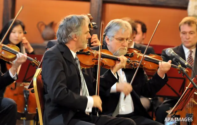 Israeli Maestro Daniel Barenboim, UN Messenger of Peace, conducts the Orchestra for Gaza, a mixed orchestra of European musicians, during concert at the Al Mathaf Cultural House in Gaza City, Tuesday, May, 3, 2011. Baren...