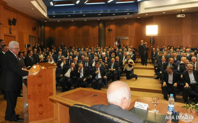 Palestinian President Mahmoud Abbas (Abu Mazen) attends the signing of reconciliation agreement in Cairo, Egypt on May 4,2011. Fatah and Hamas officials lead a ceremony celebrating the signing of a reconciliation deal in...