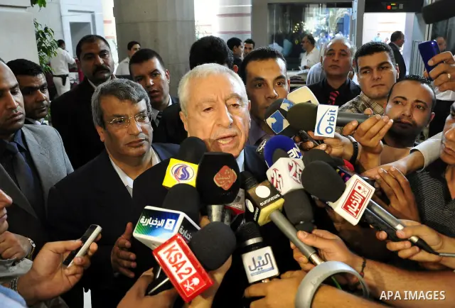 Secretary general of the Democratic Front for Liberation Palestine, Nayef Hawatma speaks to media at a hotel in Cairo, Egypt on May 4,2011. Fatah and Hamas officials lead a ceremony celebrating the signing of a reconcili...
