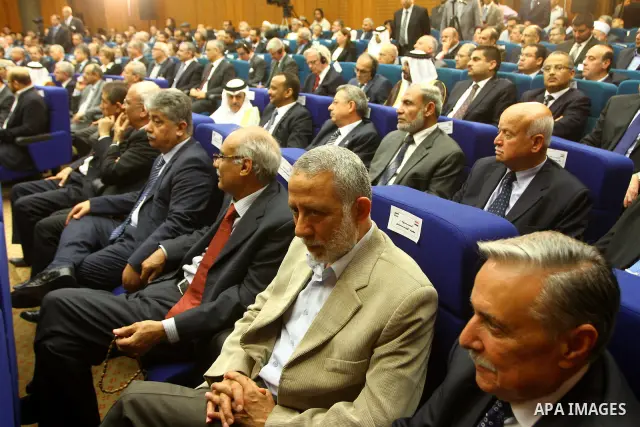 Palestinian Jihad Islamic leader, Mohammed al-Hindi attends a reconciliation ceremony between the Fatah party and the Hamas movement in the Egyptian capital Cairo on May 4, 2011. Fatah and Hamas officials lead a ceremony...